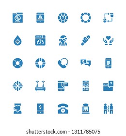 support icon set. Collection of 25 filled support icons included Friendship, Payphone, Telephone, Phone, Call center, Question, Landing page, Smartphone, Router, Lifebuoy, Mobile