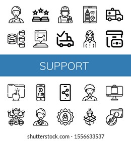 support icon set. Collection of Assistant, Hosting, Rate, Mobile, Repairman, Delivered, Smartphone, Customer service, Ambulance, Cash on delivery, Directory, Robot, Secretary icons