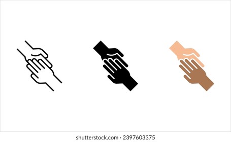 Symbol-Set für Support. Symbol für Freundschaft gesetzt. Handshake von Geschäftspartnern unterschreiben. Menschliches Grußsymbol. Vektorgrafik auf weißem Hintergrund