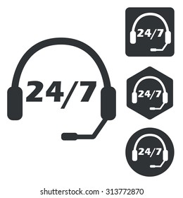 Support icon set, monochrome, isolated on white