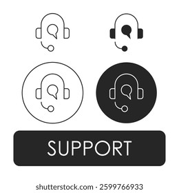 Support icon set representing customer service, teamwork assistance, business help, and professional collaboration symbols