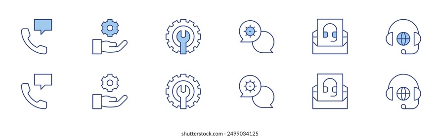 Support icon set in two styles, Duotone and Thin Line style. Editable stroke. support, email, gear, online, technical support.