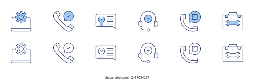 Support icon set in two styles, Duotone and Thin Line style. Editable stroke. tech support, medical support, check, ticket.