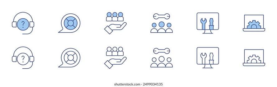 Support icon set in two styles, Duotone and Thin Line style. Editable stroke. technical support, computer, customer support, mechanism, support, target.