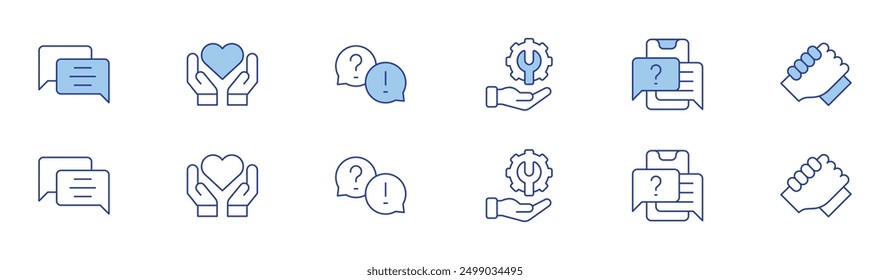 Support icon set in two styles, Duotone and Thin Line style. Editable stroke. technical support, support, chat, question, hands.