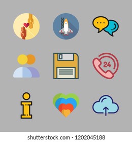 support icon set. vector set about startup, info, heart and group icons set.