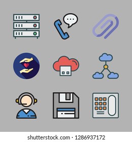 support icon set. vector set about servers, telephone, floppy disk and telemarketer icons set.