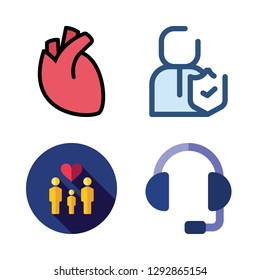 support icon set. vector set about social services, headset, heart and insurance icons set.