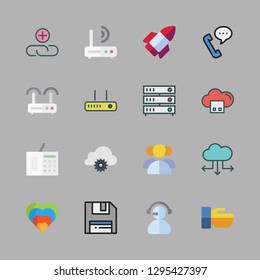 support icon set. vector set about cloud computing, attachment, floppy disk and phone call icons set.