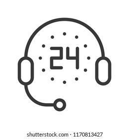 support icon, timer 24 hours and headphone, pixel perfect editable stroke