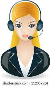 Support  icon. Vector blonde girl in technical company