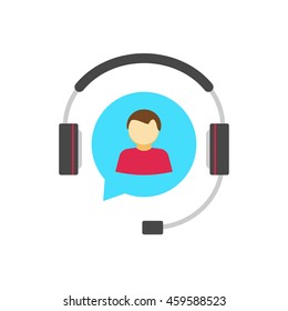 Support icon vector, hotline help desk logo concept, customer service vector icon isolated, flat hotline assistance agent in bubble speech with headphone, operator person in headset