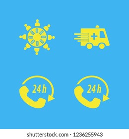 support icon. support vector icons set work group at the table, call center and ambulance car