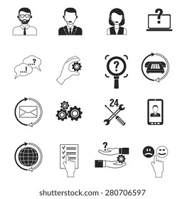 Support icons black set customer question answer service isolated vector illustration
