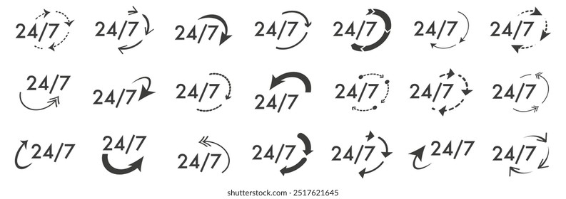 Support icons with circle arrow collection. Set of black time arrow support