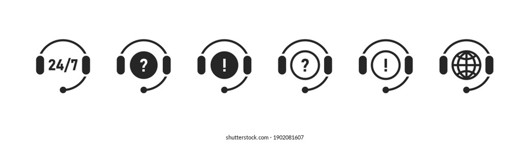 Support icons. Online support icons set. Service open 24 h hours a day and 7 days a week. Vector illustration
