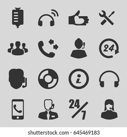 Support icons set. set of 16 support filled icons such as call, wrench and screwdriver, drop counter, hand with heart, headset, info, user group, lifebuoy, 24 hours