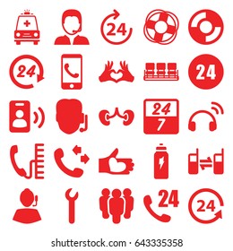 Support icons set. set of 25 support filled icons such as 24 hours, chair, call, kidney, heart tag, hand with heart, connected phone, ambulance, energetic drink, lifebuoy