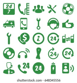 Support icons set. set of 25 support filled icons such as 24 hours, ribbon, wrench, wrench and screwdriver, hand with heart, operator, connected phone, ambulance, info