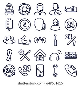 Support icons set. set of 25 support outline icons such as chair, ribbon, wrench, screwdriver, vice clamp, wrench and screwdriver, drop counter, kidney, hand with heart, call