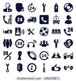 Support icons set. set of 36 support filled icons such as 24 hours, chair, ribbon, wrench, screwdriver, vice clamp, wrench and screwdriver, drop counter, kidney, heart tag