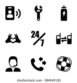 support icons set. Set of 9 support filled icons such as call, wrench, heart tag, connected phone, energetic drink