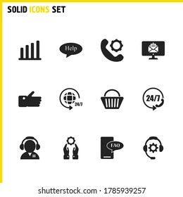 Support icons set with like, rating and shopping basket elements. Set of support icons and market concept. Editable vector elements for logo app UI design.
