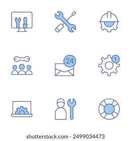 Support icons set. Line Duotone style, editable stroke. technical support, support, computer, specialist, mechanism, service, mail, maintenance.