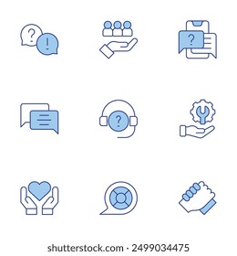 Support icons set. Line Duotone style, editable stroke. technical support, support, chat, customer support, question, hands, target.