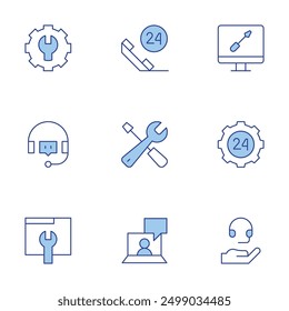 Support icons set. Line Duotone style, editable stroke. settings, headset, call, online support, maintenance, support.