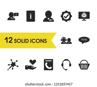 Support icons set with magic wand, document support, care elements. Set of support icons and specialist concept. Editable vector elements for logo app UI design.