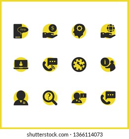 Support icons set with manager, hand money, hand world elements. Set of support icons and information desk concept. Editable vector elements for logo app UI design.