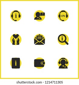 Support icons set with manager for help, hotline and operator help elements. Set of support icons and wallet concept. Editable vector elements for logo app UI design.