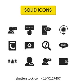 Support icons set with operator helper, timer reset and chat elements. Set of support icons and human concept. Editable vector elements for logo app UI design.