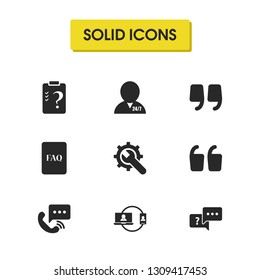Support icons set with quotation, question list and cloud elements. Set of support icons and questionnaire concept. Editable vector elements for logo app UI design.