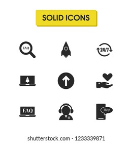 Support Icons Set With Rocket, Care And Reset 24/7 Elements. Set Of Support Icons And Refresh Concept. Editable Vector Elements For Logo App UI Design.