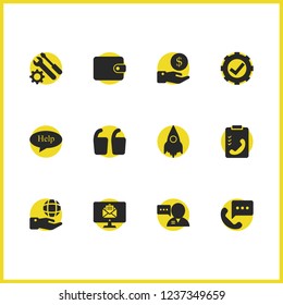 Support icons set with taking operator, call list and purse elements. Set of support icons and helpline concept. Editable vector elements for logo app UI design.