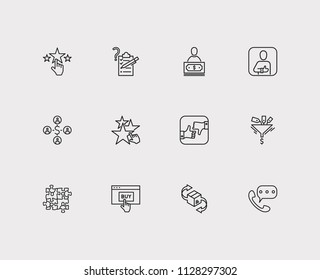 Support icons set. Team and support icons with evaluate, customer and recommend. Set of corporate for web app logo UI design.