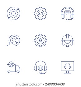 Support icons set. Thin Line style, editable stroke. technical support, support, settings, online, online support, management, maintenance, headphone.