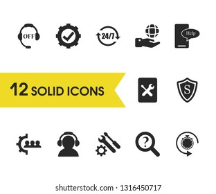 Support icons set with tool support, hand world, operator off elements. Set of support icons and toolbox concept. Editable vector elements for logo app UI design.
