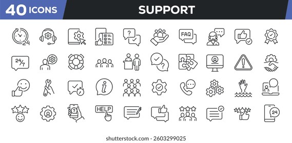 Support icons set. Web line icons collection related service, assistant, information, customer care. Perfect pixel vector illustration isolated on white background.