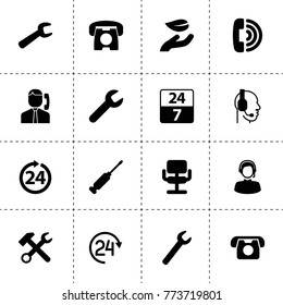 Support icons. vector collection filled support icons. includes symbols such as leaf in hand, wrench, wrench hammer, call center, call. use for web, mobile and ui design.