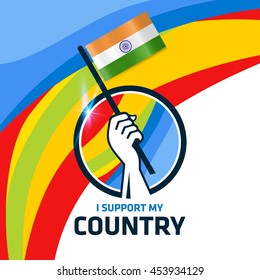 I Support India. Hand holding the Country flag - abstract background Man Holding Flag in Rio Olympics 2016