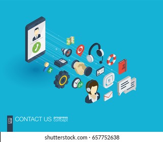 Support Integrated 3d Web Icons. Digital Network Isometric Progress Concept. Connected Graphic Design Line Growth System. Background For Call Center, Help Service, Contact Us . Vector Infograph