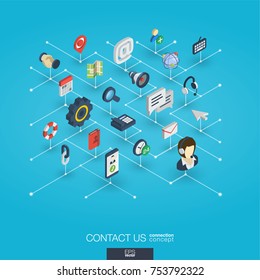 Support Integrated 3d Web Icons. Digital Network Isometric Interact Concept. Connected Graphic Design Dot And Line System. Background For Call Center, Help Service, Contact Us . Vector Infograph