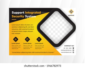 Support integrated security system Banner illustration For Business technology, Black And Yellow Shade Banner, Dark background Yellow lettering, Horizontal flyer, header website, vector illustration.