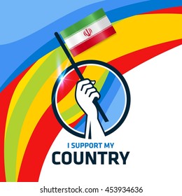 I Support Iran. Hand holding the Country flag - abstract background Man Holding Flag in Rio Olympics 2016