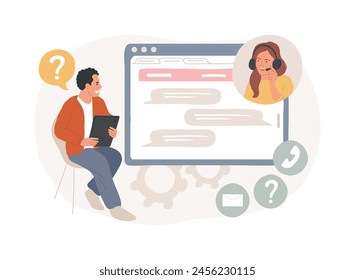 Support isolated concept vector illustration. Online assistant, support team, contact us, website element, menu bar, chatbot, get in touch, client problem solving, hotline call vector concept.