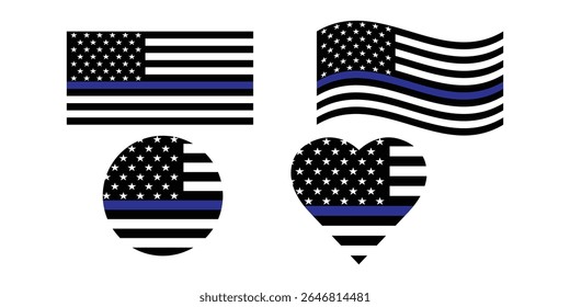 Suporte para aplicação da lei Bandeira dos EUA com design de linha azul fina.