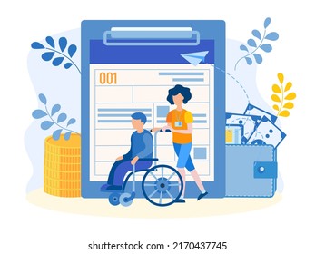 Support for lending to people with disabilities, social assistance, financial payments and insurance. Concept vector illustration